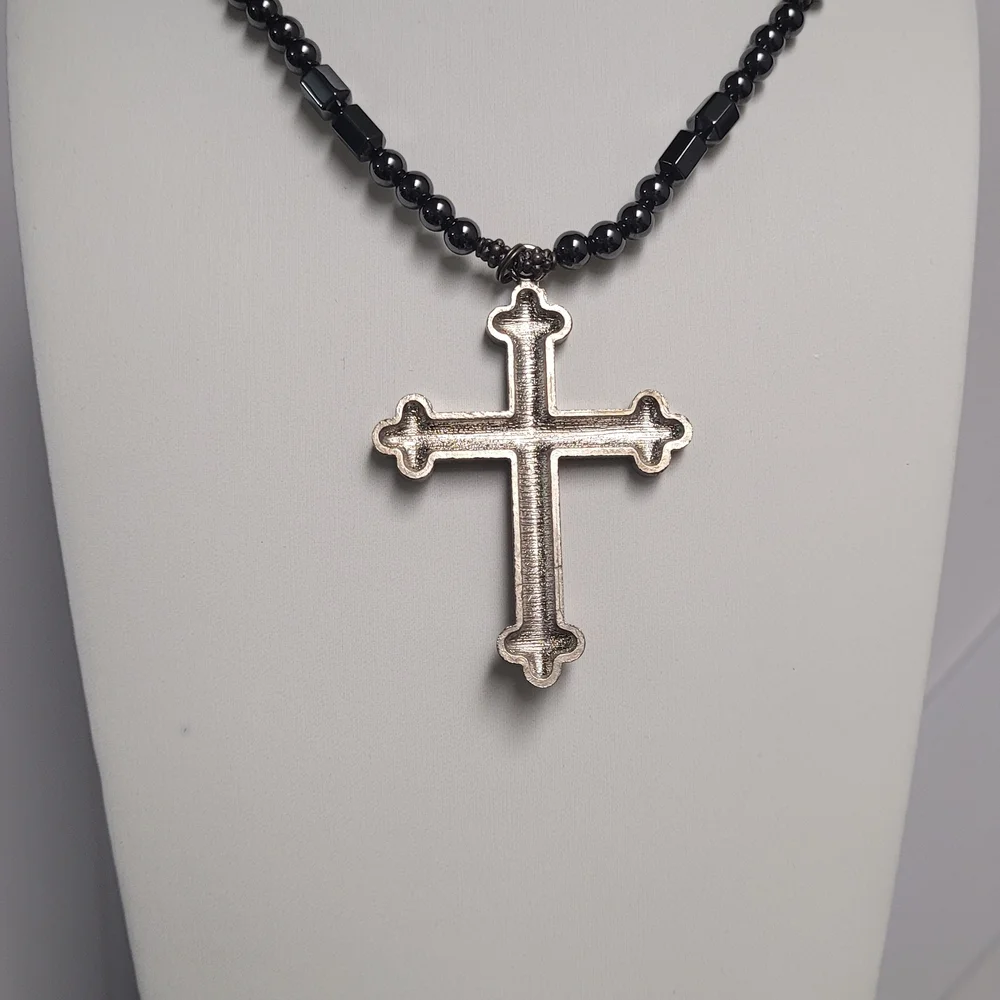 Stylish Black and Silver Cross Pendant Necklace